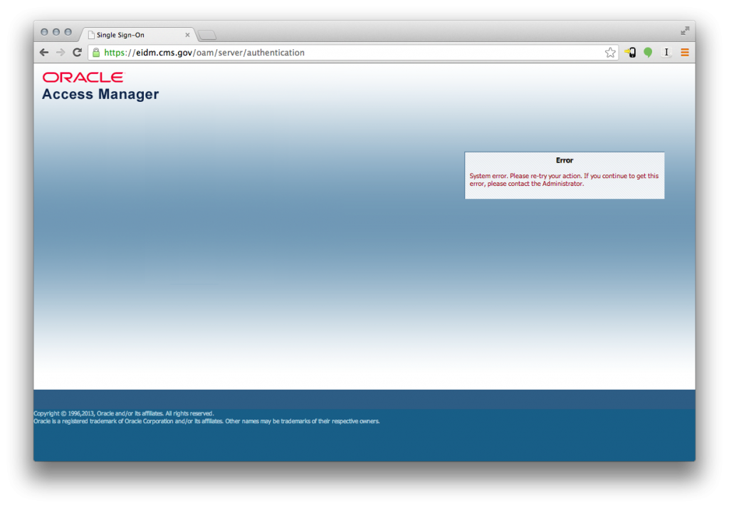 Screenshot of Oracle Access Manager for Healthcare.gov