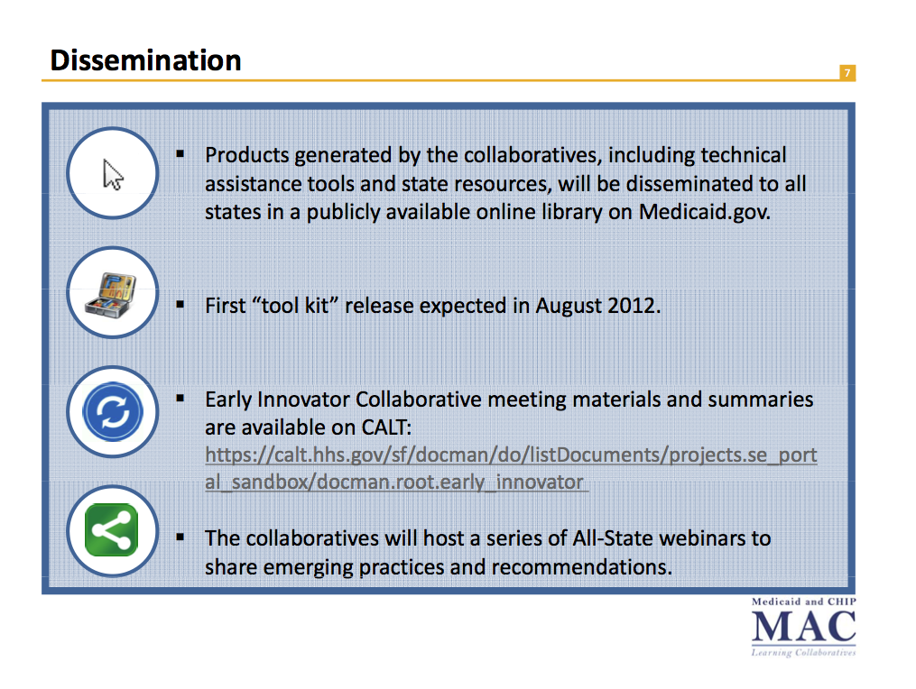 Early Innovator Grant slide about sharing for reuse